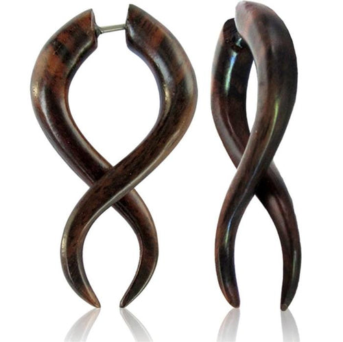 Fake Piercing Sono Holz Bogen gewunden 45 mm Plug Ohrstecker braun gemasert