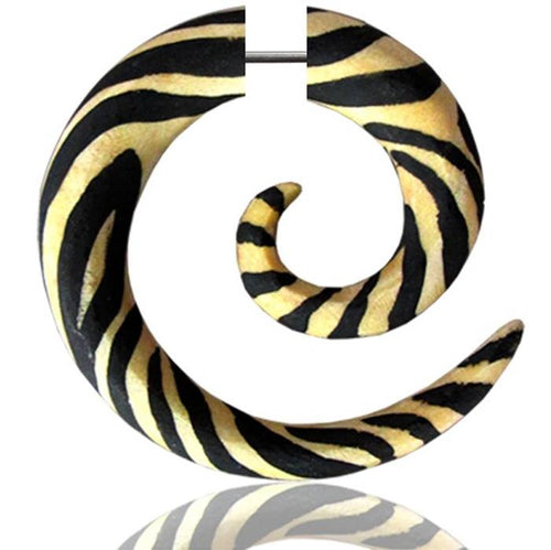 Fake Piercing Zebra Muster Spirale Holz Plug Ohrstecker handbemalt hell schwarz