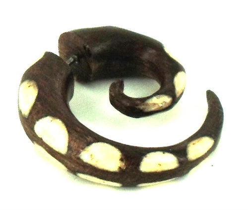 Fake Piercing Spirale Bone Inlay Halbkreise Holz Plug 8 mm Ohrstecker