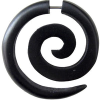 Load image into Gallery viewer, A black Fake Spirale Lobe Piercing Edelstahl Ohrstecker combines a spiral, open coil look with sturdy metal—ideal for fans of Holz Ohrring style who want the durability and elegance of an Edelstahl Dehnschnecke.
