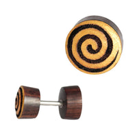 Load image into Gallery viewer, Fake Holzplug dunkel Plug Piercing Edelstahl Holz golden Uhu Om Schmetterling
