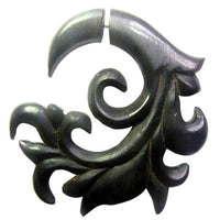 Load image into Gallery viewer, Fake Holz Lobe Piercing Edelstahl dunkel braun Hook Haken Flame Flügel Spirale
