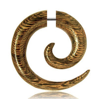 Load image into Gallery viewer, Ohrringe Holz Fake Piercing Spiralen Edelstahl Dehnschnecken
