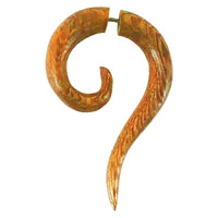 Load image into Gallery viewer, The Ohrring Holz Fake Piercing lange Spirale Edelstahl Dehnschnecke features a long, spiral wooden design with a smooth, polished brown finish, offering the trendy look of a piercing without any commitment.
