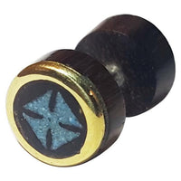 Cargar imagen en el visor de la galería, Fake Plug Piercing Edelstahl Holz Rand gold bemalt
