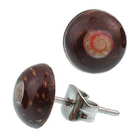 Load image into Gallery viewer, These unisex 8 mm stud earrings feature round coconut wood, stainless steel, and shell with a star-shaped inlay—ideal as unique organic ear jewelry or for a distinctive lobe piercing look.
