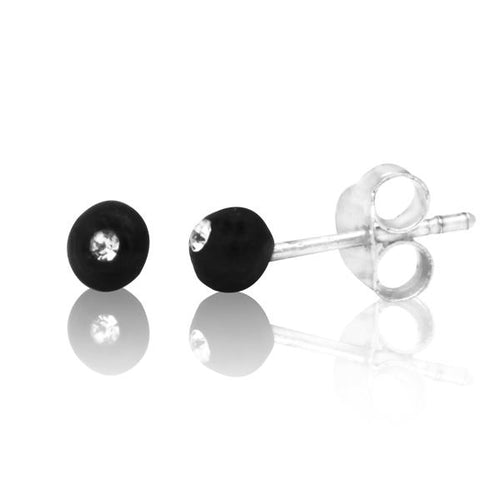 Holz Glitzer Ohrstecker schwarz Glaskristall weiß rund 3 mm 925er Sterling Silber