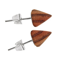 Load image into Gallery viewer, A pair of Holzohrstecker Ohrstecker Holz Kegel 8 mm with natural wood grain, set on 925er Sterlingsilber posts and butterfly backs.
