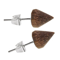 Load image into Gallery viewer, The Holzohrstecker Ohrstecker Holz Kegel 925er Sterlingsilber feature 8 mm cone-shaped wooden tops with unique grain patterns and are crafted with 925 sterling silver for an elegant, natural look.
