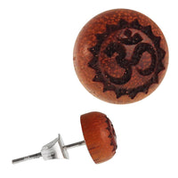 Cargar imagen en el visor de la galería, Holz Ohrstecker OM Zacken Sterlingsilber 925er rund 8 mm Lasergravur golden
