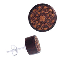 Load image into Gallery viewer, Holz Ohrstecker Edelstahl Perlmutt rund 8 mm Scheibe verschiedene Motive
