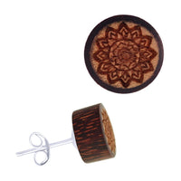 Load image into Gallery viewer, Holz Ohrstecker Edelstahl Perlmutt rund 8 mm Scheibe verschiedene Motive
