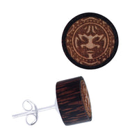 Load image into Gallery viewer, Holz Ohrstecker Edelstahl Perlmutt rund 8 mm Scheibe verschiedene Motive

