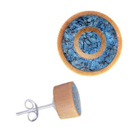 Load image into Gallery viewer, Holz Ohrstecker Edelstahl crushed Türkis rund 8 mm Scheibe Steininlay

