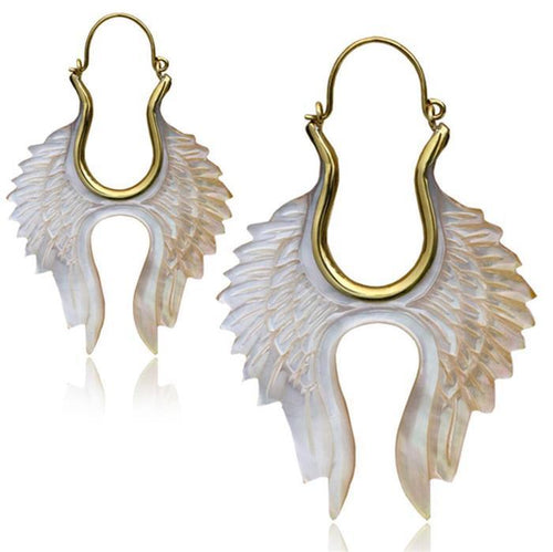Ohrringe Holz Brass Bügel golden braun dunkelbraun Perlmutt Ohrhänger Schmuck