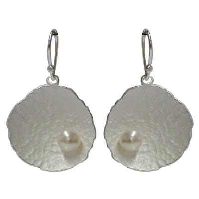 Silberohrringe Perle Rund hell oxidiert 925er Silber Ohrringe Ohrhänger Damen Schmuck