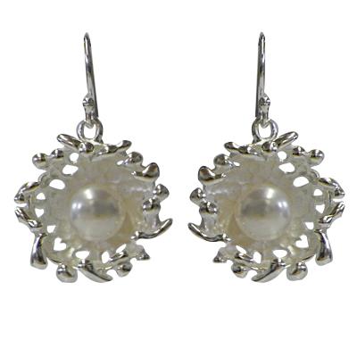 Silberohrringe Hell Rund Muster Perle 925er Silber Ohrringe Ohrhänger Damen Schmuck