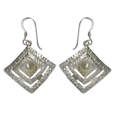 Silberohrringe Perle Rauten 925er Silber Ohrringe Ohrhänger Damen Schmuck