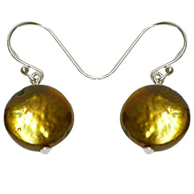 Perlen Ohrringe braun orange grün schillernd rund Linse 925er Sterling Silber Perlenohrringe