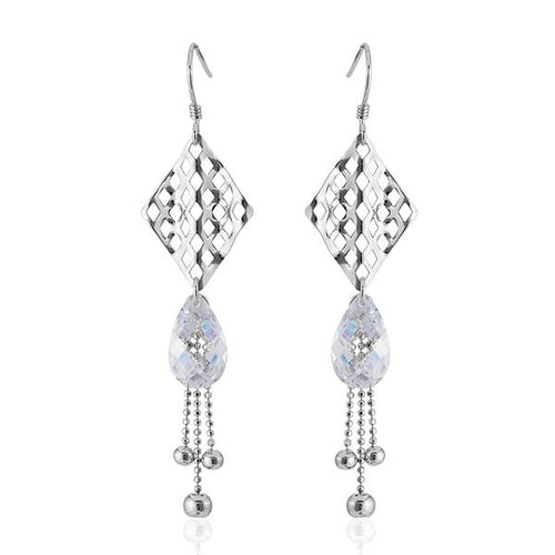 Ohrhänger Ohrringe 925er Sterling Silber nickelfrei Damen Zirkonia Raute weiß Kugeln