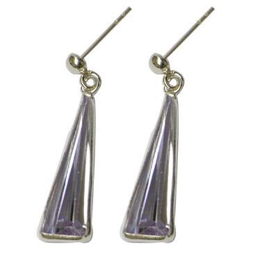 Zirkonia Silber Ohrstecker Dreieck facettiert lang 925 Sterling lila weiß Glitzer