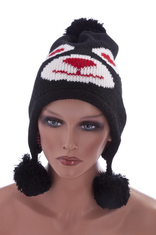 Unisex Tiermütze Norwegermütze Nepalmütze Strick in Schwarz
