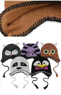Load image into Gallery viewer, Tiermütze Beanie Mütze Skimütze Wintermütze Kinder Pinguin Zebra Panda Hund bunt
