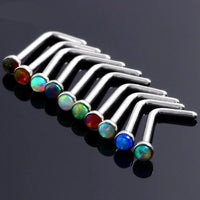 Load image into Gallery viewer, Nasen Stecker Piercing Pin Opal L-Form Chirurgenstahl
