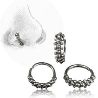 Load image into Gallery viewer, Three Nostril Piercing Nasenringe Silber with Kugeldesign (1 cm/0.8 mm) are displayed, accompanied by a sketch showing how the elegant silver nose ring enhances the style of a nostril piercing.
