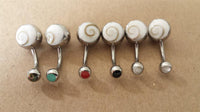 Load image into Gallery viewer, Shivaauge Kugel rund Inlay Stein Muschel Bauchnabel Bananen Piercing Edelstahl
