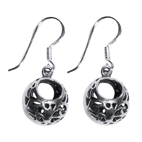Silberohrringe 925er Silber Ohrringe Lochmuster offene Perle oxidiert Ohrhänger Schmuck
