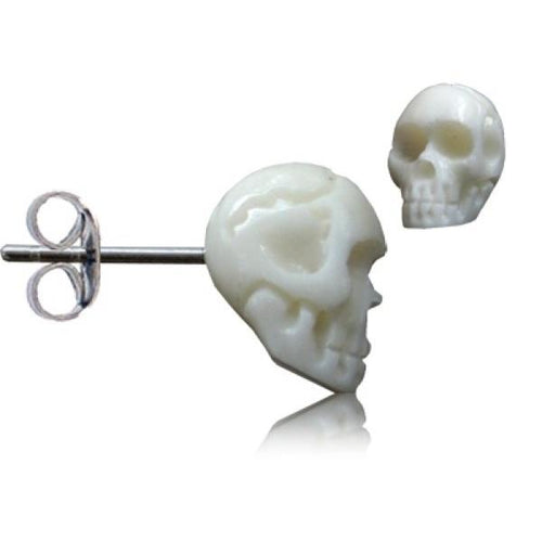 Totenkopf Stein Ohrstecker marmoriert weiß Edelstahl Chirurgenstahl Unisex Schmuck Ohrringe