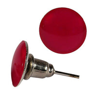 Cargar imagen en el visor de la galería, Two red push pins are displayed: one lies flat, showcasing its bold round head reminiscent of the Ohrstecker knallig rund konvex Stecker Neon Acryl Unisex Ohrringe, while the other stands upright with its metal pin and red top visible.
