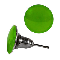 Cargar imagen en el visor de la galería, A close-up shows the knallig runden konvexen Neon Acryl Ohrstecker Pin (Edelstahl, nickelfrei, Unisex) with a flat, bright green head, from side and top views on a white background.
