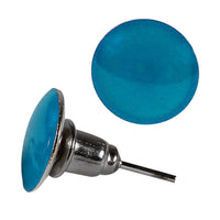 Cargar imagen en el visor de la galería, A pair of neon round convex Unisex Ohrstecker made of Acryl, each with nickelfree Edelstahl pins—one earring is shown from the front and one from the side.
