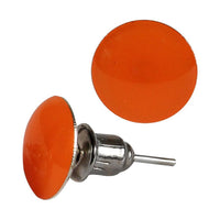 Cargar imagen en el visor de la galería, A pair of knallig runde konvexe Neon Acryl Unisex Ohrstecker mit nickelfreiem Edelstahl-Pin—ein Stecker von vorn, der andere seitlich inklusive Stecker sichtbar.
