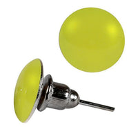 Cargar imagen en el visor de la galería, A pair of Ohrstecker knallig rund konvex Stecker Neon Acryl Unisex Ohrringe Pin mit Edelstahl (nickelfrei), glossy yellow, shown from side and top view on a white background.
