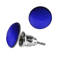 Load image into Gallery viewer, A pair of 8 mm round, colorful Ohrstecker aus Acryl with curved design and stainless steel (Edelstahl) posts. Unisex, nickelfrei for sensitive ears. Shown from front and side on a white background.
