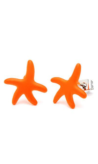 Load image into Gallery viewer, A pair of colorful star-shaped brass stud earrings, unisex design, 12 mm size, made from stainless steel and nickel-free materials, displayed against a white background.
