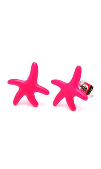 Load image into Gallery viewer, Two colorful Brass Ohrstecker Stern Sterne Unisex earrings (12 mm), one front view and one side view showing the nickelfrei stainless steel clip-on backing, are set against a plain white background.
