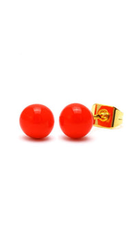 Load image into Gallery viewer, A pair of 5mm round, colorful gold enamel Brass Ohrstecker Perle Kugel stud earrings (nickelfrei Messing) displayed on a white background.
