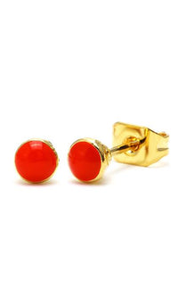 Load image into Gallery viewer, A pair of 3mm round Ohrstecker earrings in gold-plated, nickelfrei brass with colorful enamel, shown against a white background.
