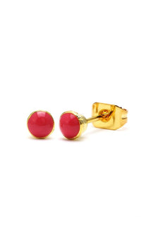 Load image into Gallery viewer, A pair of nickelfrei Brass Ohrstecker, gewölbt und rund (3 mm), made of gold-toned Messing with colorful enamel, displayed against a white background.
