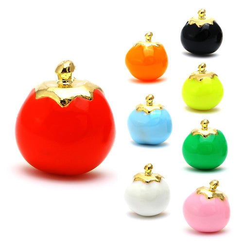 Eight glossy, round ceramic objects with golden tops, each a different color and resembling tomatoes, feature a star motif inspired by the Brass Ohrstecker Stern Sterne bunt unisex 12 mm stainless steel, nickel-free earrings.
