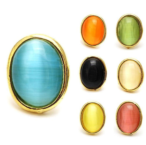 Seven colorful star-shaped unisex brass stud earrings, each in a different color—blue, orange, green, black, cream, yellow, and pink—displayed on a white background. Made of stainless steel and brass; 12 mm; nickelfrei for comfort.