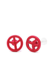 Load image into Gallery viewer, Ohrstecker Peace Zeichen 8 mm Edelstahl Gummi Beschichtung nickelfrei Unisex Schmuck
