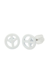 Load image into Gallery viewer, Ohrstecker Peace Zeichen 8 mm Edelstahl Gummi Beschichtung nickelfrei Unisex Schmuck
