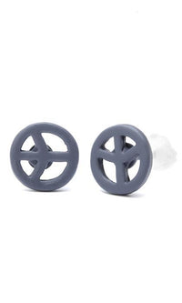 Load image into Gallery viewer, Ohrstecker Peace Zeichen 8 mm Edelstahl Gummi Beschichtung nickelfrei Unisex Schmuck
