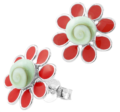 Shivaauge Blume rot Silberohrstecker Ohrstecker Ohrringe 925er Sterling Silber Shiva Auge Schmuck