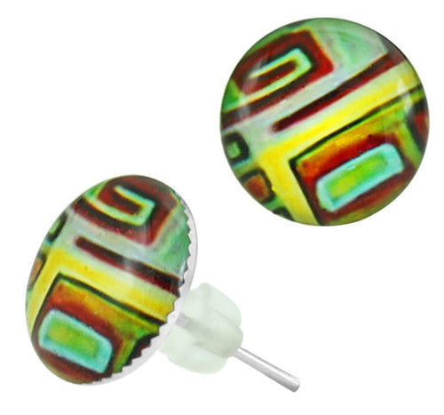 Resin Ohrstecker Muster Rechtecke Spirale türkis rot gelb Edelstahl Damen Schmuck Ohrringe